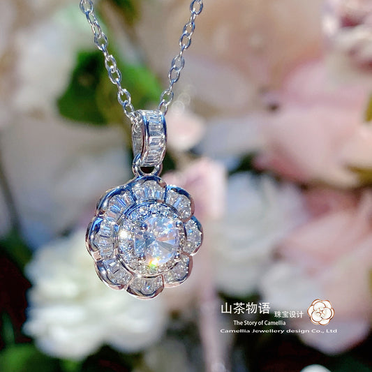 Cameliia小香风境外同款山茶花朵宝石套装镀金镶嵌锆石Biling项链