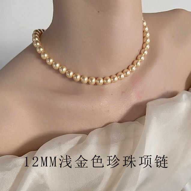 施家灰珍珠毛衣项链女轻奢气质锁骨链小众设计高级感叠戴饰品批发