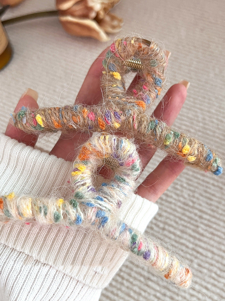 彩色毛线发夹女后脑勺盘发抓夹女简约气质鲨鱼夹头饰新款发卡批发