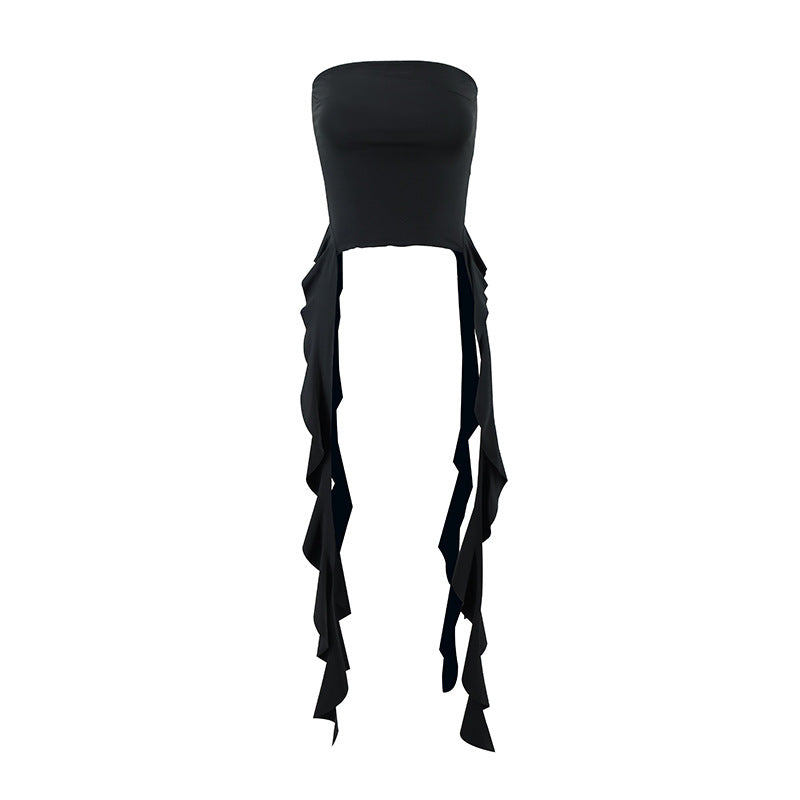 Free shipping Tattoo 2023 European and American style sexy babes women's clothing summer ruffle leaf edge shoulder wrap ur top Amazon explosive tops