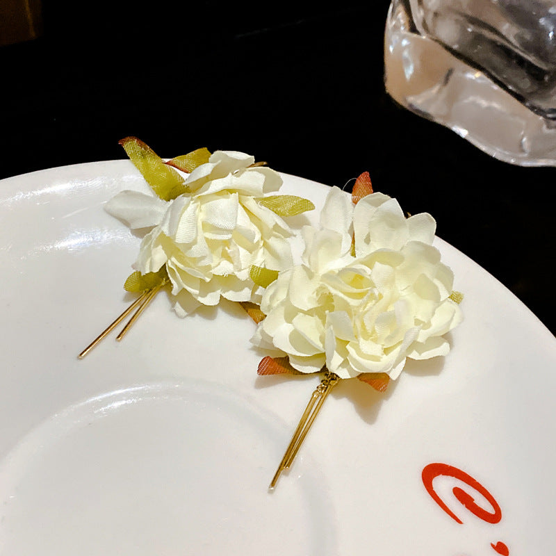 银针布艺花朵叶子流苏C形耳圈时尚百搭气质耳环小清新耳饰女批发