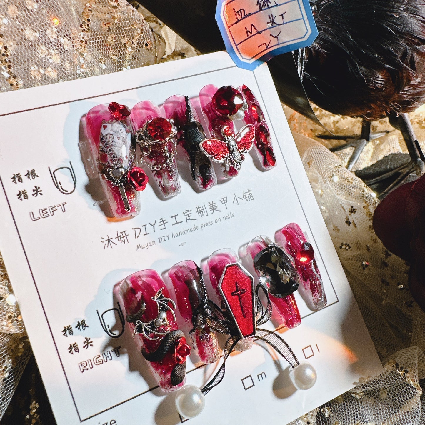 (Hand-Made Nail) Yanyan Handmade Nail Real Shot Dark Vampire Nail Beauty Blood Style Super Cool Crochin Hot Girl Personalized Wear Nail
