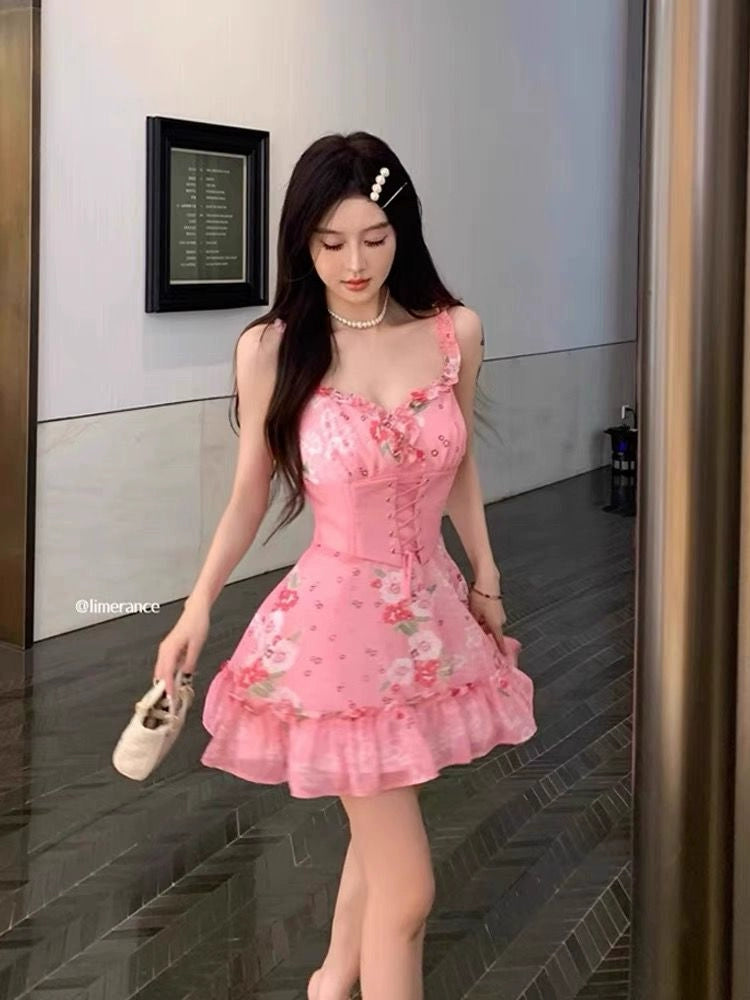 Dopamine dress Free shipping Tattoo Summer sweetheart pink suspender dress women's summer high sense small man pure desire wind dopamine princess A-shaped dress