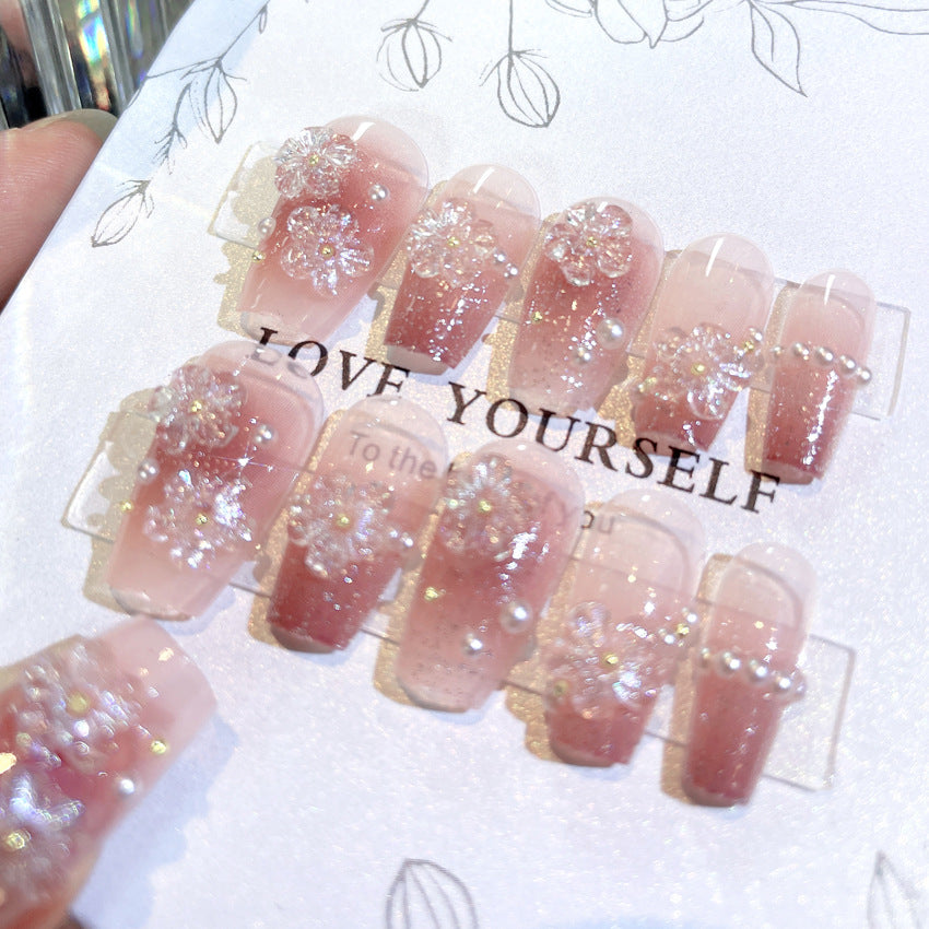Fashion  nail New Fresh Manicure Wear Nail Ins Advanced Pure Desire Glitter Nail Patch Flowers Pearl Nail Beauty A32