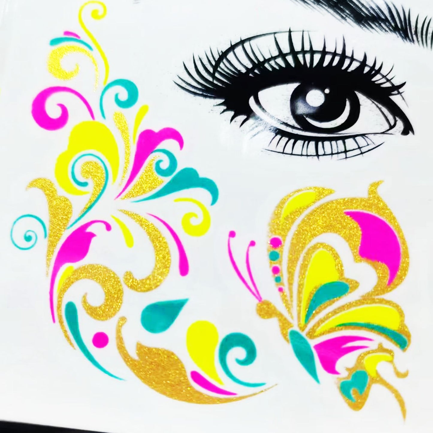 Free shipping Tattoo 2024 New European and American Music Festival Gold Powder Fluorescent Face Pasters Waterproof Nightclub Masquerade Neon Luminous Tattoo Stickers