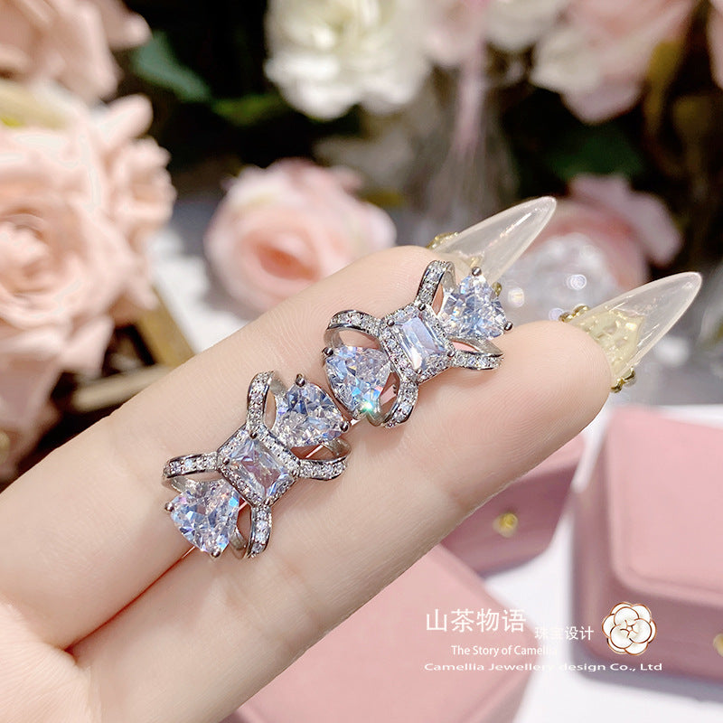 Camellia超仙设计蝴蝶结宝石套装 设计师klsdi镀金镶锆阿斯切项链