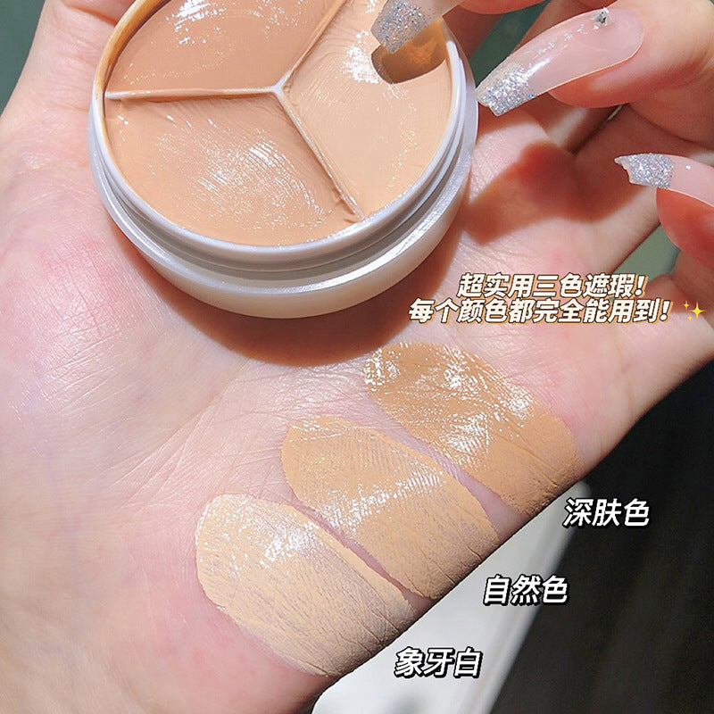 MANSLY三色遮瑕膏遮盖斑点痘痘印黑眼圈泪沟修容粉底膏清透不脱妆