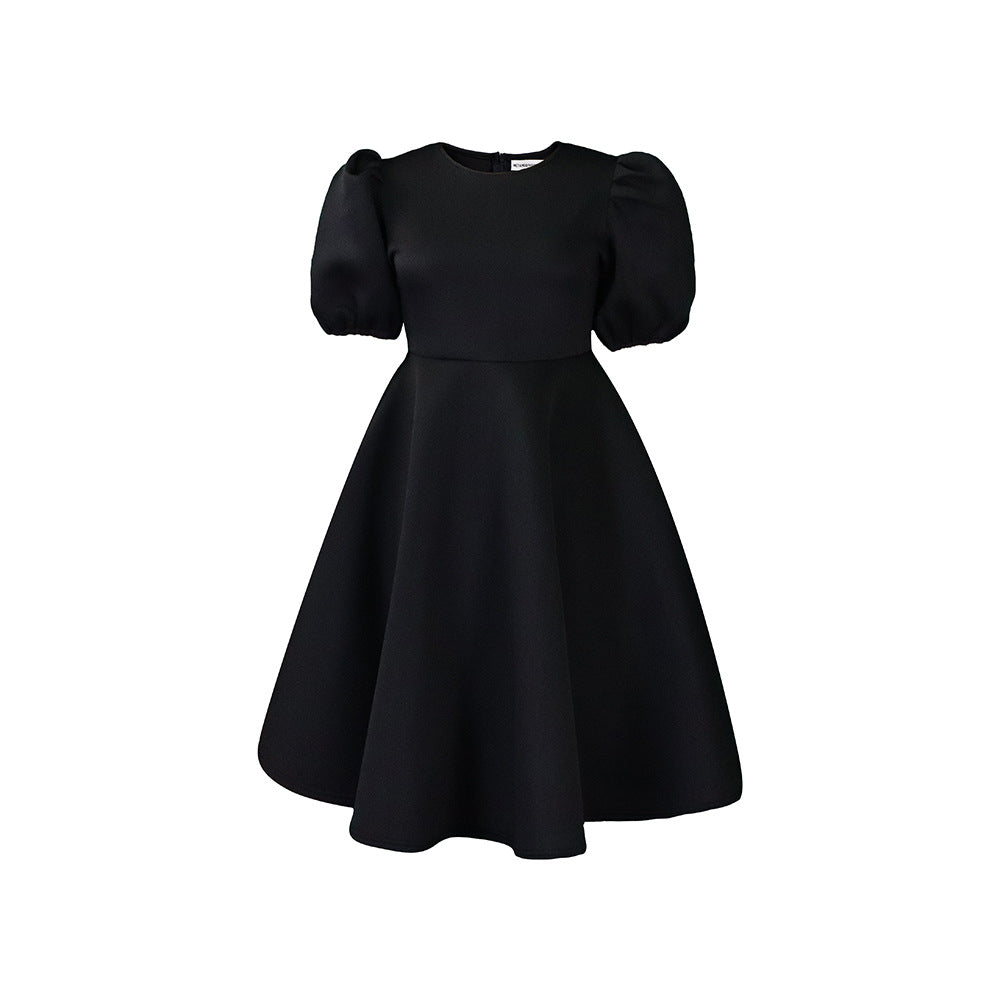 Fashion women's wear Cross-Border European and American Amazon Summer round Neck Graceful Puff Sleeve Waist-Controlled Large Hem Elegant A- line Foreign Trade Dress