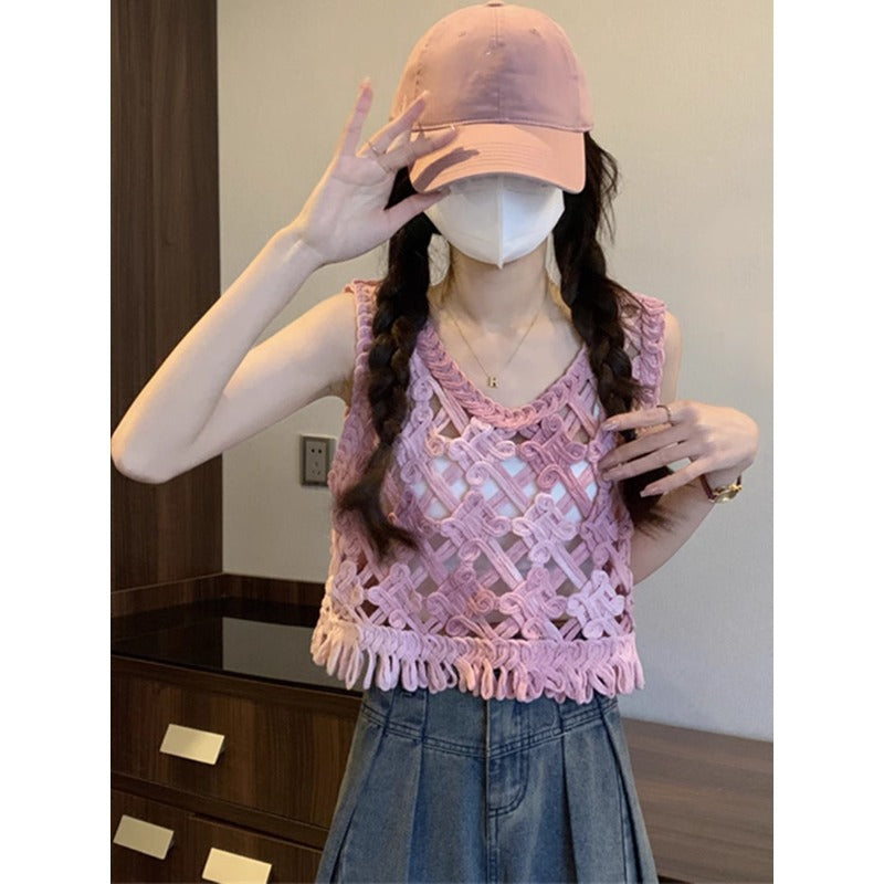 Dopamine tops Free shipping Tattoo Purple suspender vest women's summer outer wear concert wear dopamine bright seaside fringed Thai jazz top