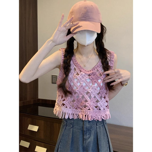 Dopamine tops Free shipping Tattoo Purple suspender vest women's summer outer wear concert wear dopamine bright seaside fringed Thai jazz top