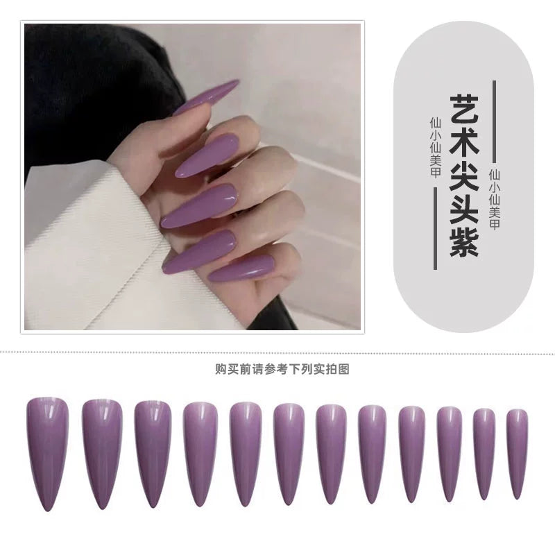 (Hand-made nail)猩红玛丽尖头欧美风暗黑cos舞蹈假指甲片成品延长穿戴美甲贴nail