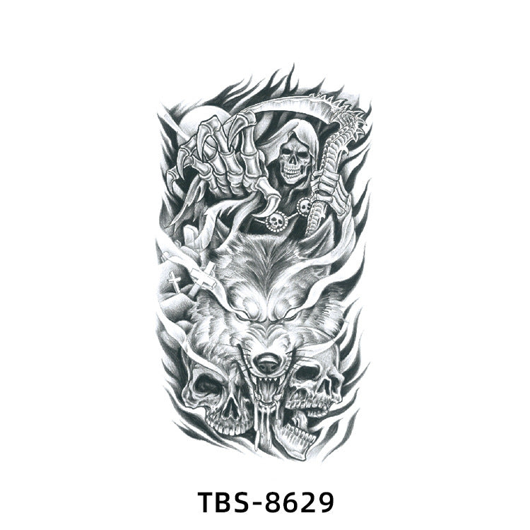 Free shipping Tattoo New Wholesale Small Flower Arm Waterproof Tattoo Sticker Half Sleeve Arm Back Color Animal Skull European and American Tattoo Sticker Paper