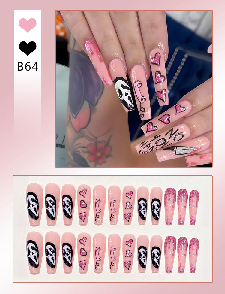 Fashion  nail Cross-Border Halloween Wear Armor Ghost Skull Pumpkin Bat Long 24 Pieces Fake Nail Patch Nail Sticker Wholesale