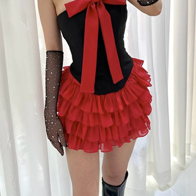 Fashion women's wear Q23tp722  Hot Girl Contrast Color Bow Three-Dimensional Decoration Fishbone Tube Top Women's All-Match Date New