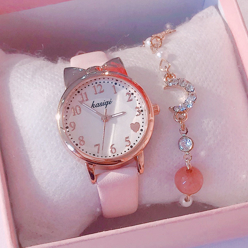Fashion women's watchChildren's Watch Waterproof Drop-Resistant Girls Primary and Secondary School Students Korean Cute Girl Pointer Cartoon Quartz Watch