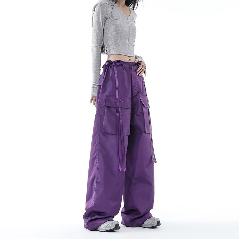 Dopamine pants Free shipping Tattoo 2023 new retro purple overalls women's dopamine wear Spice Girl tide brand design loose straight casual pants