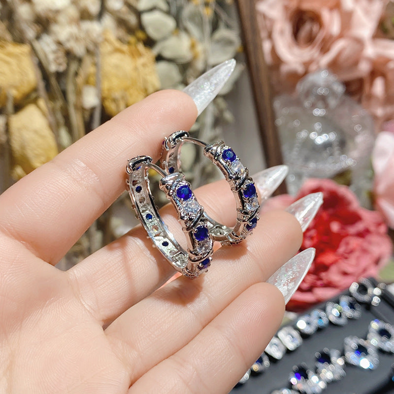 山茶高定珠宝深海蓝宝石耳钉系列 设计师镀18K金多层几何花朵耳环