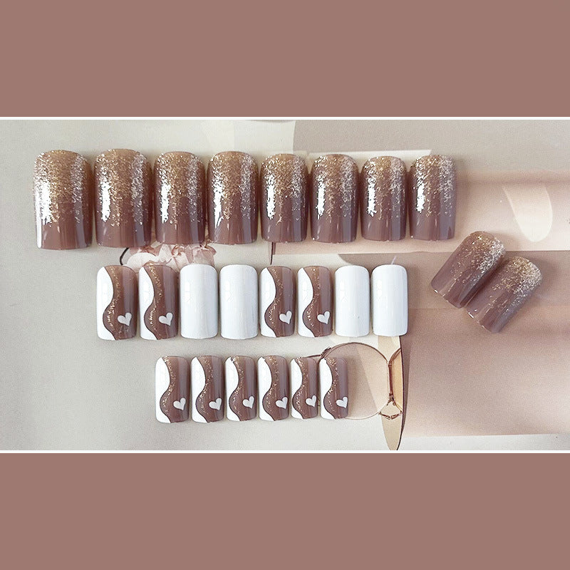金闪白心穿戴甲裸色nails 欧美跨境美甲片外贸假指甲长甲美甲贴片