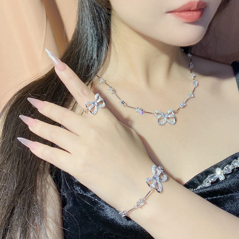 珠宝首饰山茶小众时尚高级蝴蝶结设计开口戒指  精致小巧点缀璀璨星河耳饰