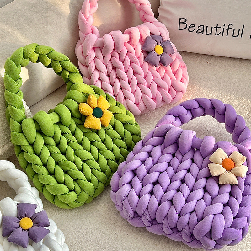 Dopamine Bag Free shipping Tattoo Dopamine flower Icelandic wool bag DIY hand-woven bag thick wool material bag hand-woven homemade women's bag