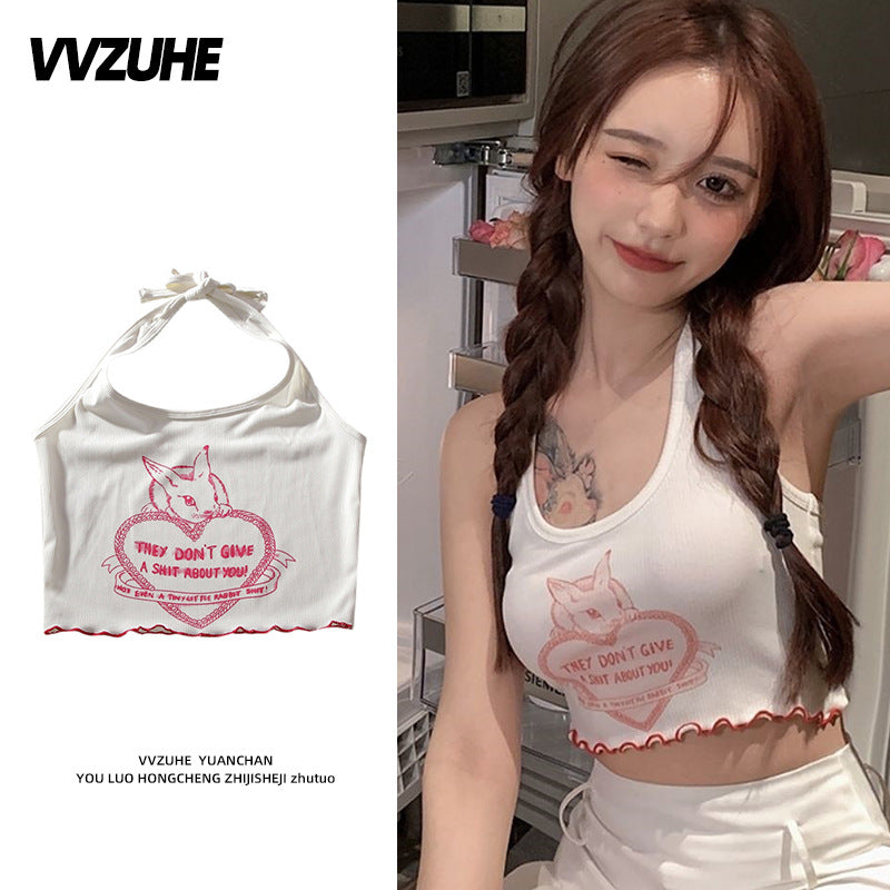 Dopamine tops Free shipping Tattoo Pink Dopamine Wear Seaside Small Suspender Female Sexy Neck Wear Vest Sweet Spicy Thai Top Spice Girl Summer