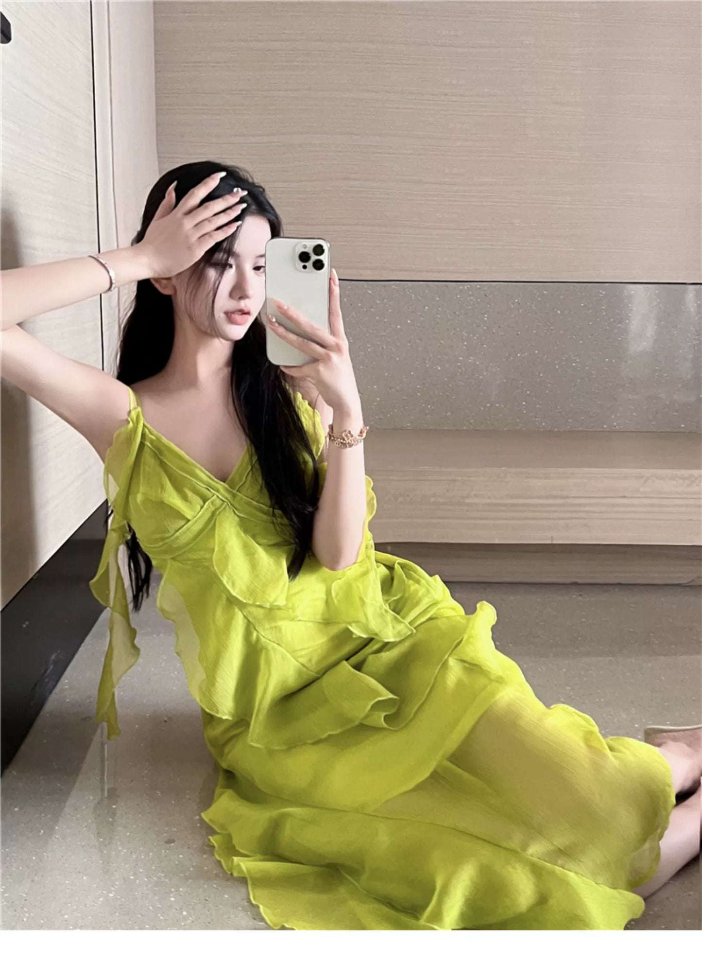 Fashion women's wear Tea Break Is Very Beautiful Spaghetti-Strap Ruffle Dress Design Sense Niche Super Fairy Two-Piece Suit Vacation Fairy Long Skirt