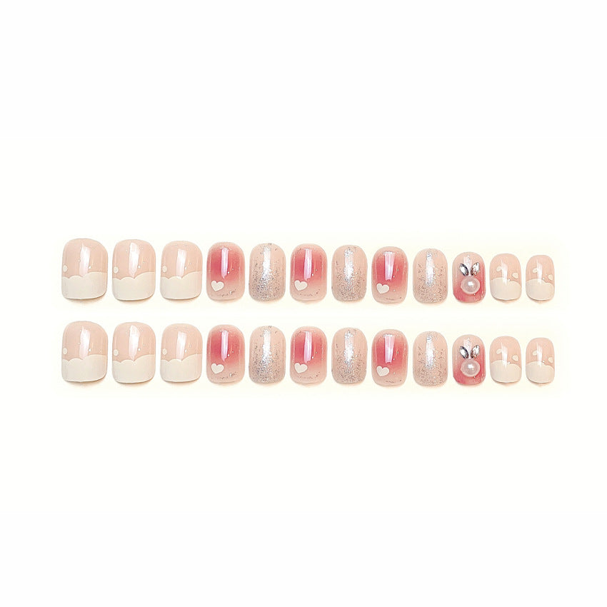 Fashion  nail Short Cute Pure Desire Bunny Wear Nail Pearl Long Diamond Rabbit Fake Nail Tip Nail Tip Flash Blush Nail Tip A2