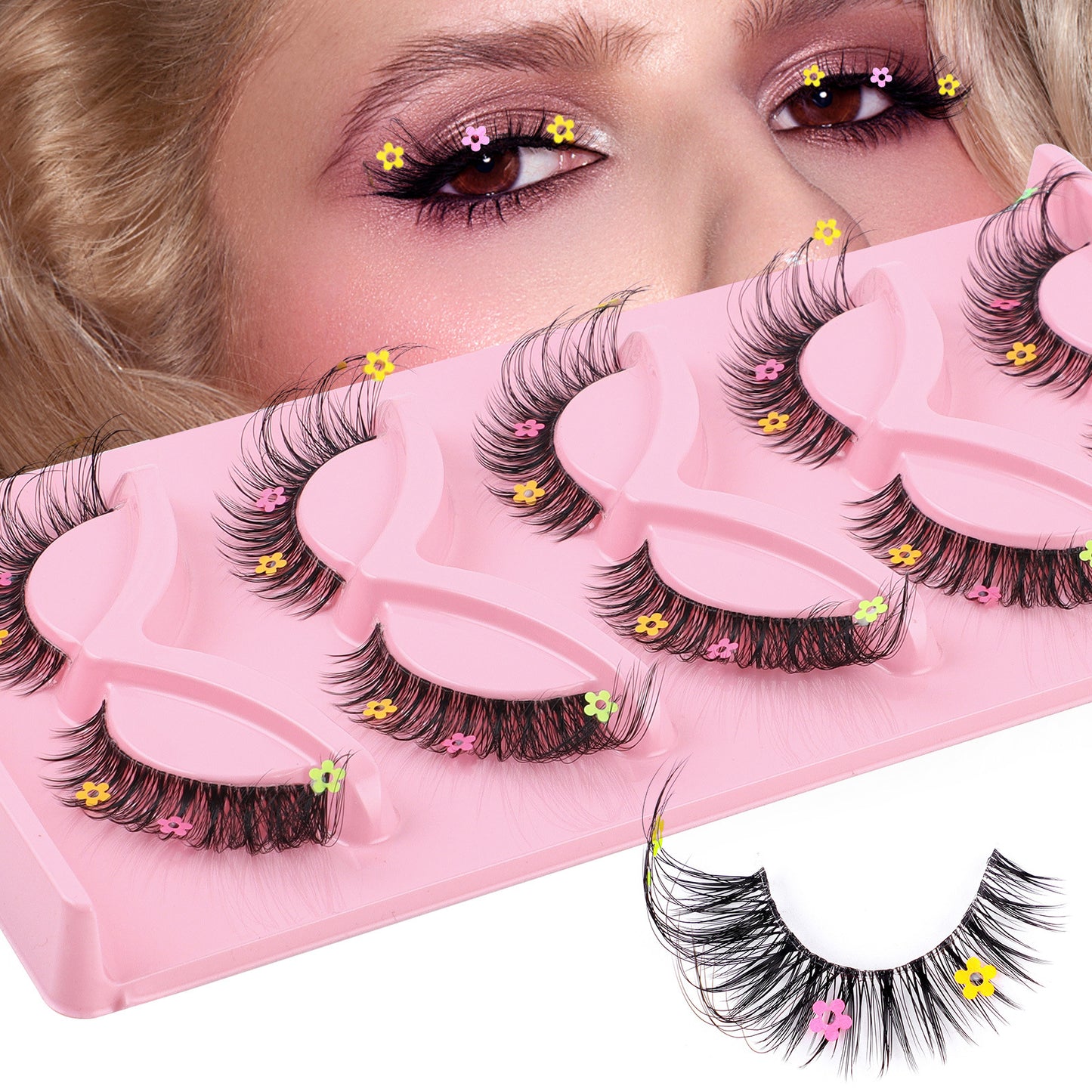 5 pairs of Fox Tie transparent stem false eyelashes naturally cute colorful flower sequin false eyelashes