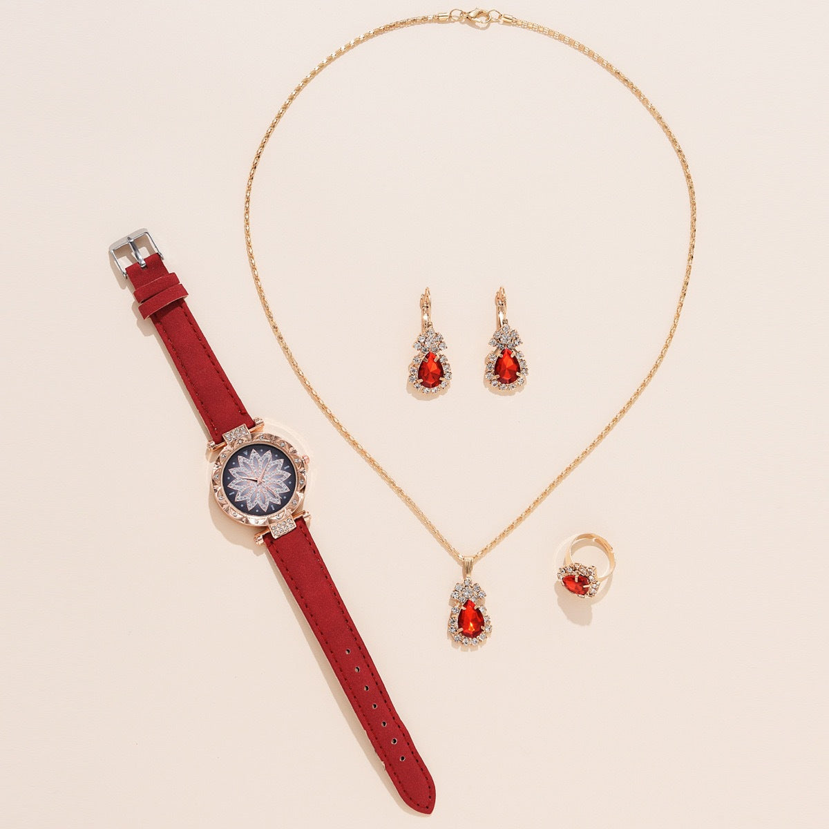Fashion women's watchHot Sale Women's Elegant Exquisite Creative Gift Suit Diamond-Embedded Watch Ornament 4pcs/Set Wrist Watch without Gift Box