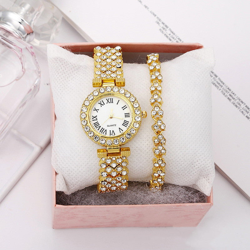 Fashion women's watchForeign Trade Popular Style Fashion Roman Pattern Diamond Women's Watch Women's Watch Quartz Watch Bracelet Women's Wrist Watch Factory in Stock