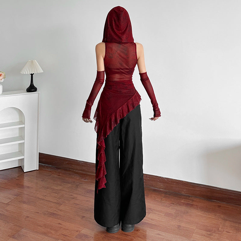 Free shipping   new women's clothing solid color slim street fashion hooded sleeveless gauze top tops