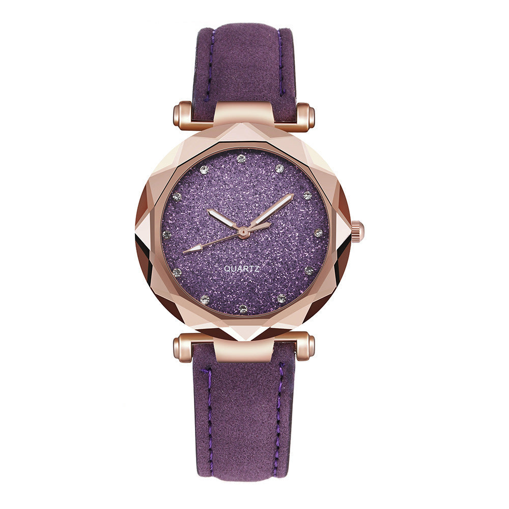 Fashion women's watchForeign Trade Popular Style Silver Pink Rhinestone Face Women's Watch Frosted Leather Watch Strap Women's Casual Trend Two-Piece Set Wrist Watch