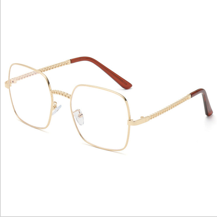 Women's fashion glasses新款方形镂空金属链条平光镜韩版方形眼镜框女