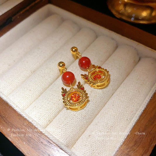 真金电镀银针锆石龙形耳环国潮新年气质耳钉高级感百搭耳饰批发女