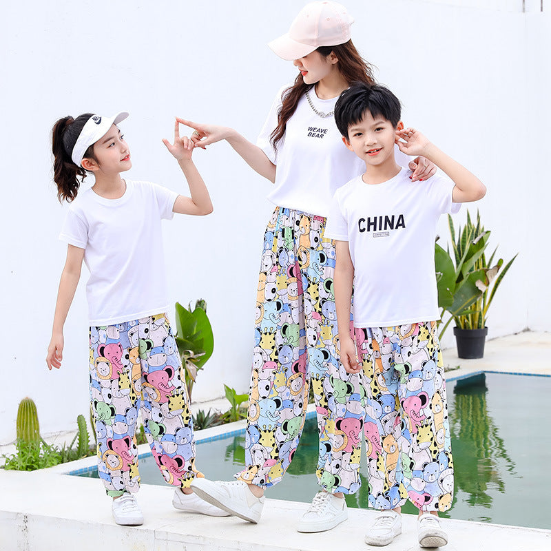 Free shipping   Summer women's mosquito pants made of cotton Thin bloomers for boys and girls Family pants Middle and small children Pajama pants