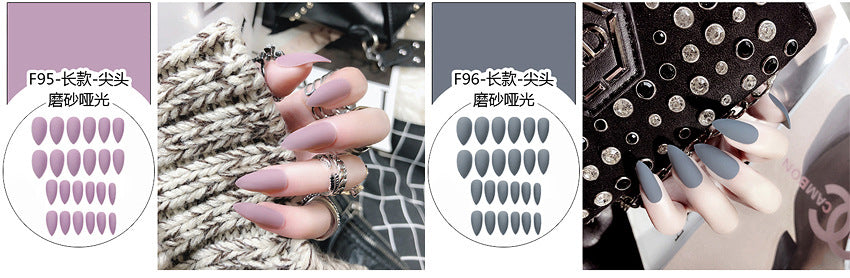 Fashion  nail Pointed Toe Nail Tip Solid Color Frosted and Matte Whole Fake Nails Wear Nail Nail Stickers Nail Finished Product Detachable