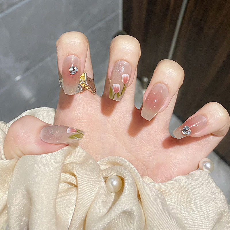 堆堆郁金香穿戴甲腮红芭蕾美甲贴片指甲贴片假指甲穿戴美甲成品甲