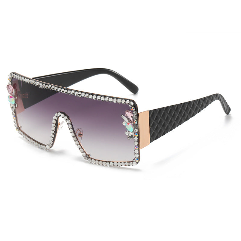 Women's fashion glasses 新款欧美大框镶钻太阳镜女防紫外线眼镜圆脸大脸显瘦影楼拍照墨镜