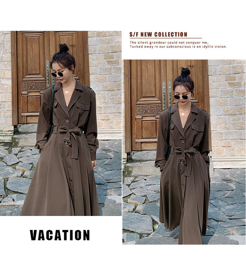 Fashion women's wear Real Shot Large Skirt Windbreaker Dress Women's Mid-Length 2024 Autumn and Winter Clothing New Waist Trimming Fashion Fashion Coat