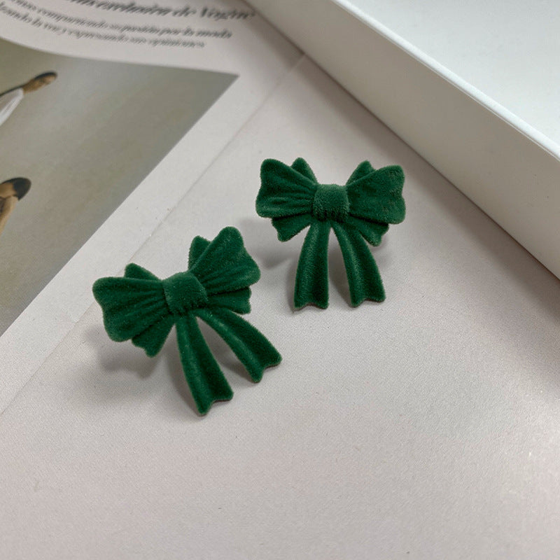 925银针植绒蝴蝶结珍珠耳环复古甜美气质耳钉时尚高级感耳饰批发