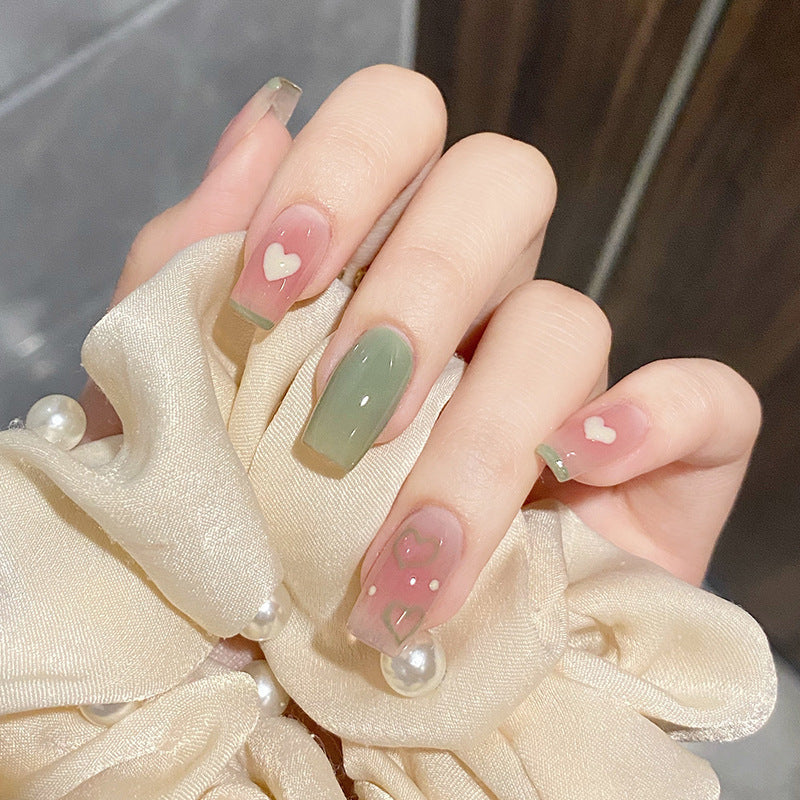 夏日午后穿戴甲清新爱心指甲贴片法式美甲片假指甲美甲贴成品甲片