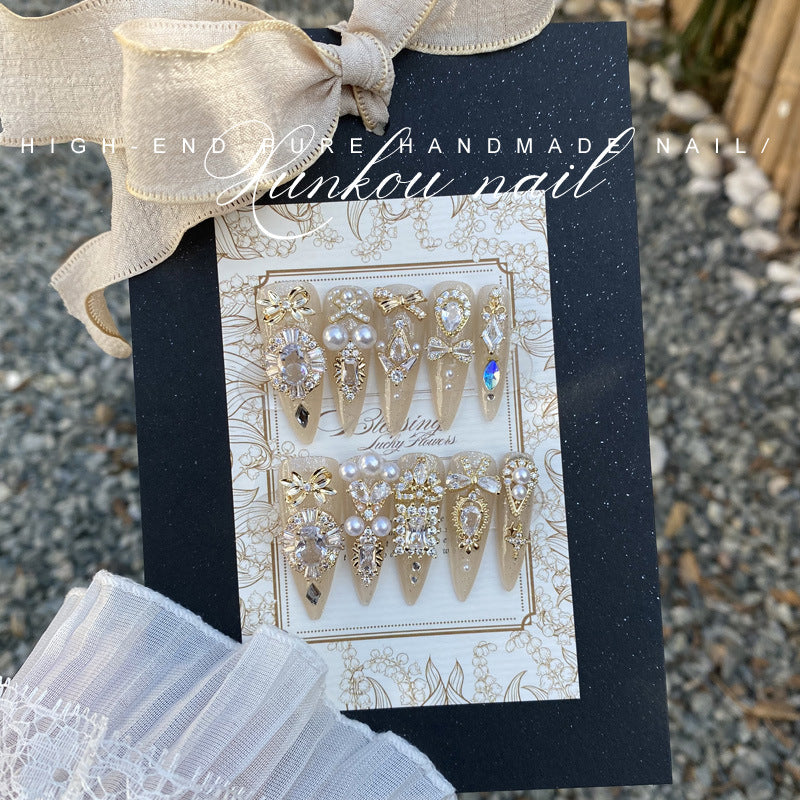Hand-Made Nail Factory Straight Hair Luxury Ancient Greek Myth Flash Diamond Vintage Court Style Detachable Manicure