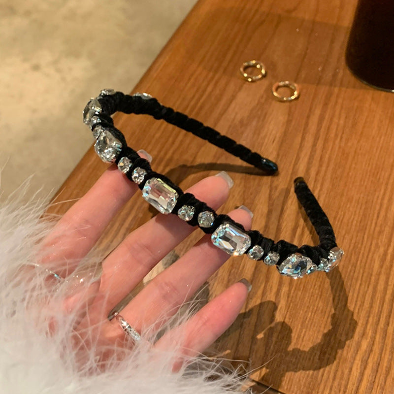 秋冬植绒镶钻几何发箍小众百搭高颅顶压发头箍高级感气质发饰批发