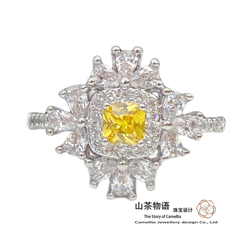配饰戒指Camellia复古仿帕帕拉恰粉宝石戒指 在逃公主镀金阿斯切方锆戒指
