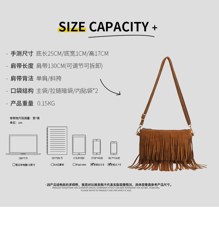 Dopamine Bag Free shipping Tattoo Shenglan leather goods cross-border Amazon American new matte tassel retro saddle bag dopamine wear messenger bag
