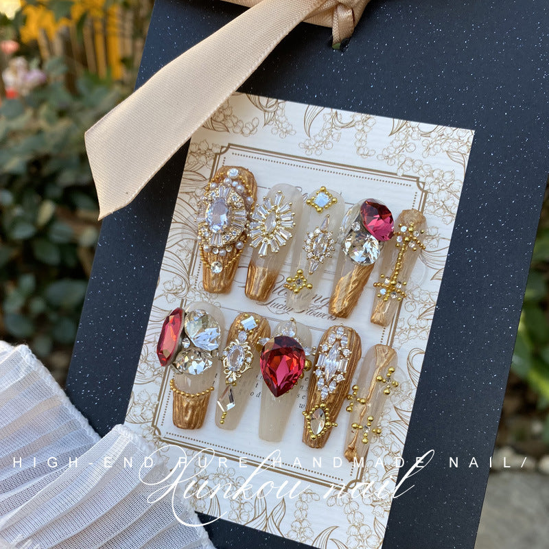 (Hand-Made Nail) Hand-Worn Nail Manicure Purple Star River Butterfly Flash Heavy Industry Blooming Hand-Painted Flash Diamond Hand-Painted Detachable
