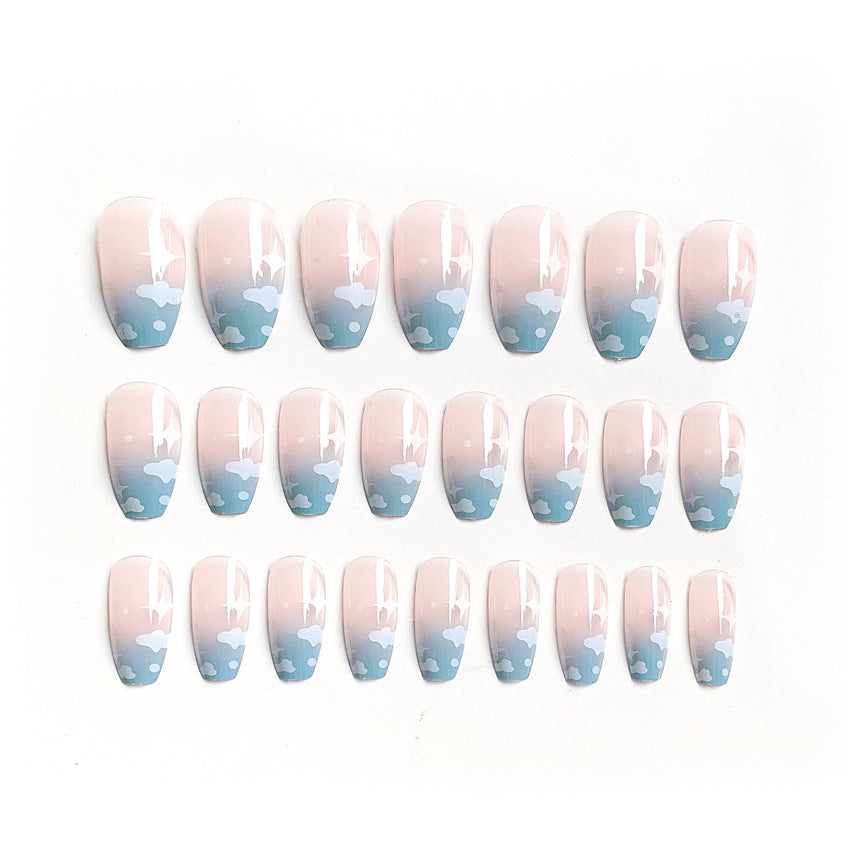 Fashion  nail Wear Armor Nail Stickers Nail Patch Fake Nails Removable White Clouds Nail Tip Nail Sticker X9