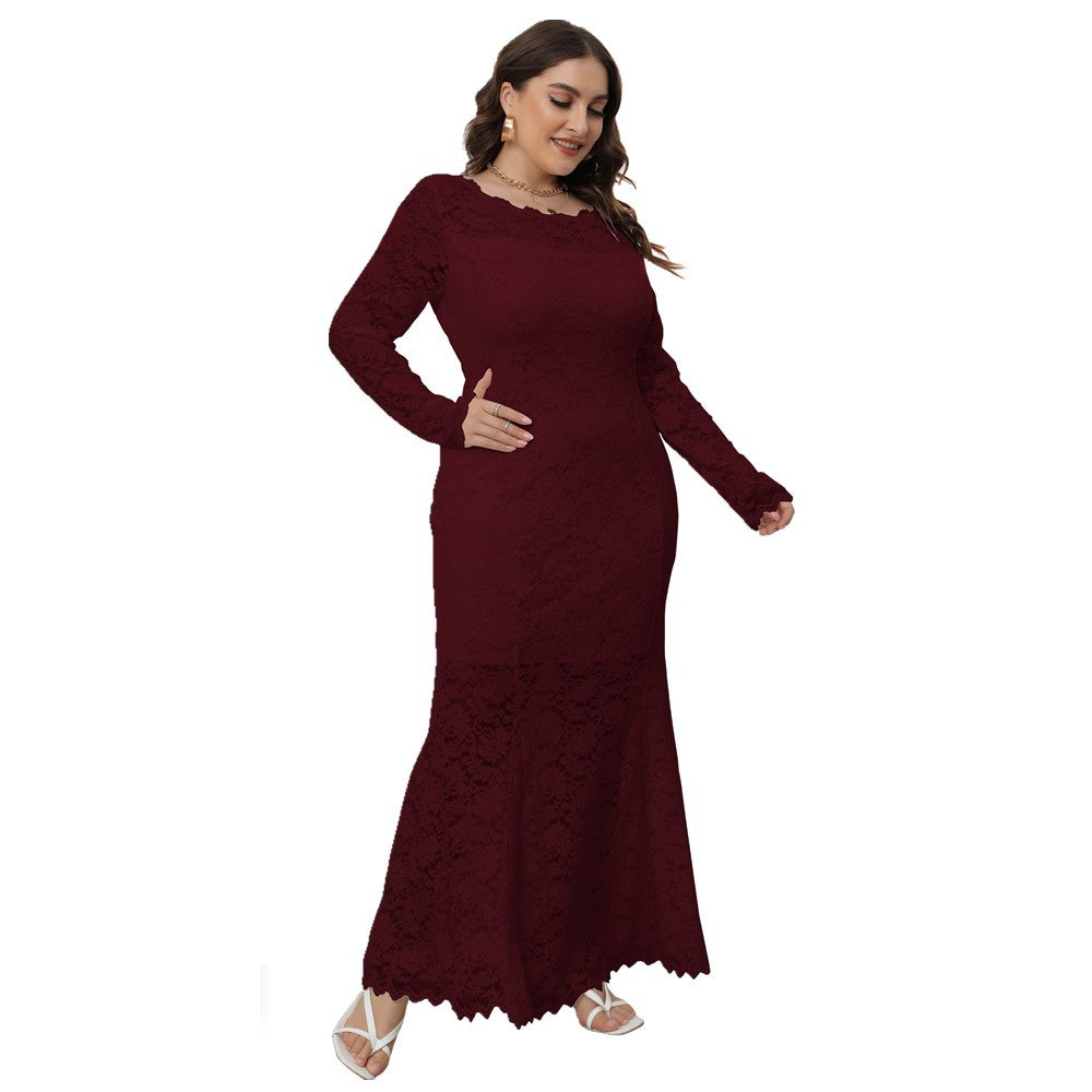 Fashion women's wear 2024  plus Size Women's Clothing New   Cross Border Foreign Trade Lace Fishtail Evening Dress Dress Sq0208