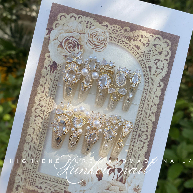 Hand-Made Nail Factory Straight Hair Luxury Ancient Greek Myth Flash Diamond Vintage Court Style Detachable Manicure