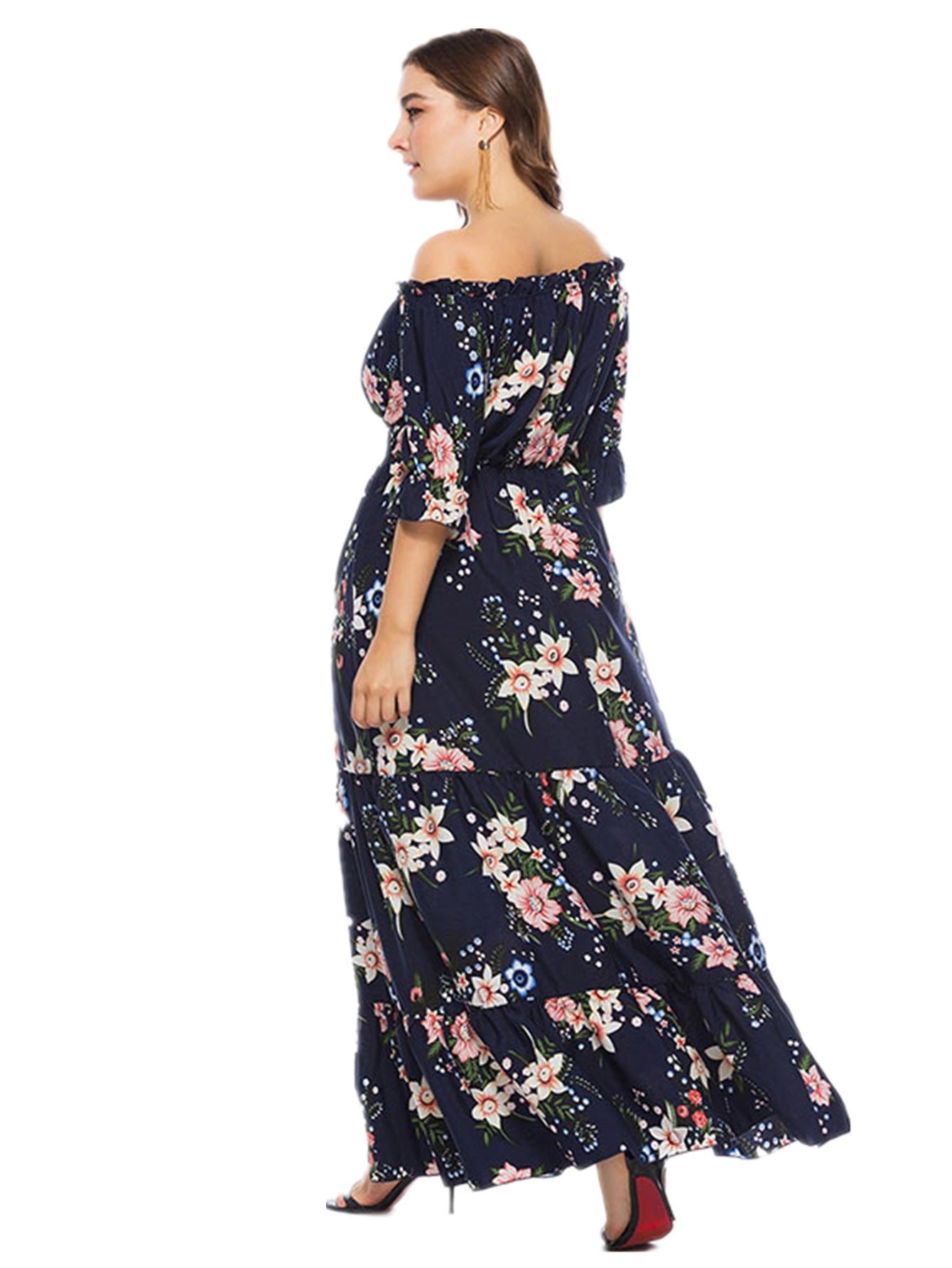 Fashion women's wear 2024   plus Size Women's Clothes Summer Popular off-Neck Plump Girls Bohemian Beach Dress Sq0095b